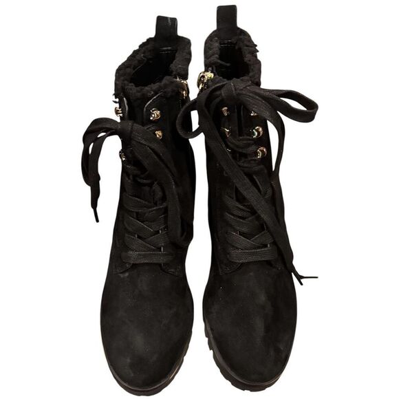 Kate Spade Raegan Shearling Lug Sole Lace-Up Suede Boots in Black NWOB Size 5B - Picture 2 of 8